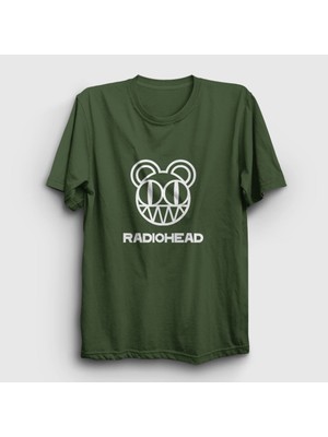 Presmono Unisex Haki Bear Logo Radiohead T-Shirt