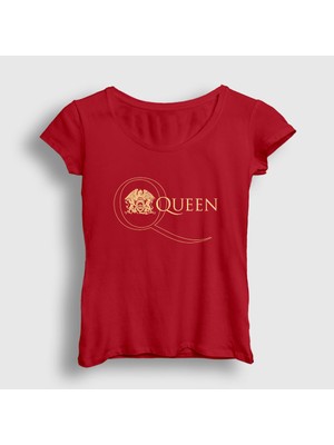 Presmono Kadın Kırmızı Gold Logo Queen T-Shirt