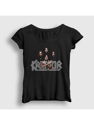 Presmono Kadın Siyah Band Kreator T-Shirt
