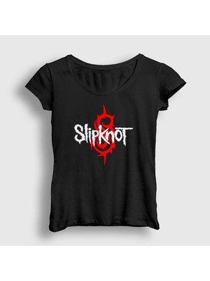 Presmono Kadın Siyah Logo Slipknot T-Shirt