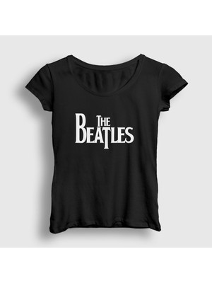 Presmono Kadın Siyah Logo The Beatles T-Shirt