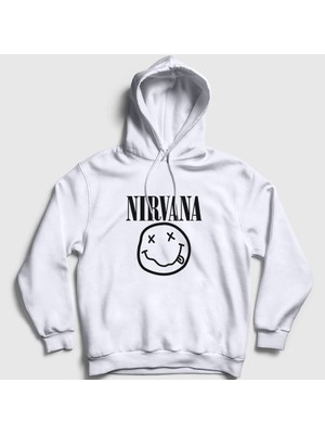 Presmono Unisex Beyaz Logo Nirvana Kapüşonlu Sweatshirt