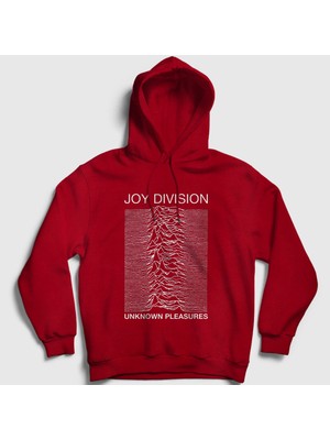 Presmono Unisex Kırmızı Unknown Pleasures Joy Division Kapüşonlu Sweatshirt