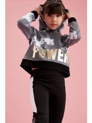 DeFacto Kız Çocuk Power Baskılı Kapüşonlu Crop  Sweatshirt T0515A621SP