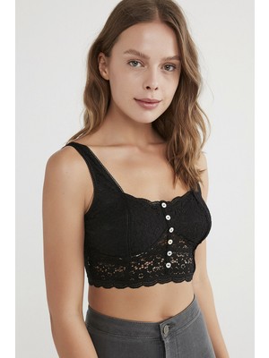 Penti Siyah Lace Crop Atlet