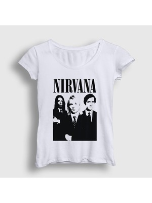 Presmono Kadın Beyaz Band Nirvana T-Shirt