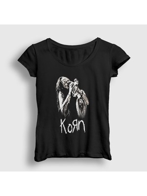 Presmono Kadın Siyah Jonathan Davis Korn T-Shirt