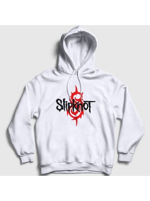 Presmono Unisex Beyaz Logo Slipknot Kapüşonlu Sweatshirt