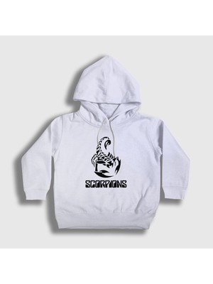 Presmono Unisex Çocuk Beyaz Logo Scorpions Kapüşonlu Sweatshirt