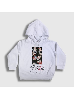 Presmono Unisex Çocuk Beyaz Members Stray Kids Kapüşonlu Sweatshirt