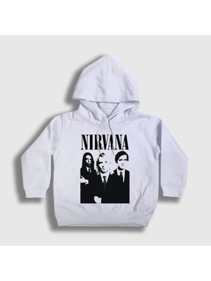 Presmono Unisex Çocuk Beyaz Band Nirvana Kapüşonlu Sweatshirt