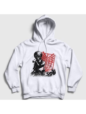 Presmono Unisex Beyaz Bite Anime Attack On Titan Kapüşonlu Sweatshirt