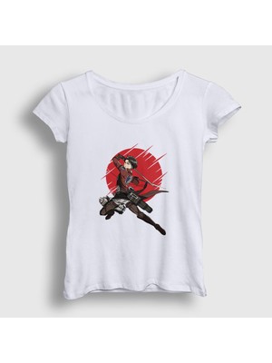 Presmono Kadın Beyaz Levi Anime Attack On Titan T-Shirt