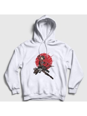 Presmono Unisex Beyaz Levi Anime Attack On Titan Kapüşonlu Sweatshirt