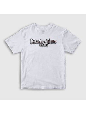 Presmono Unisex Çocuk Beyaz Logo Anime Attack On Titan T-Shirt