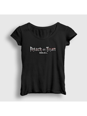 Presmono Kadın Siyah Logo Anime Attack On Titan T-Shirt