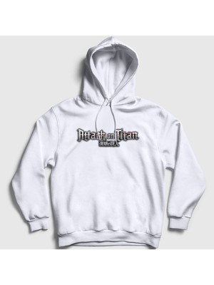 Presmono Unisex Beyaz Logo Anime Attack On Titan Kapüşonlu Sweatshirt