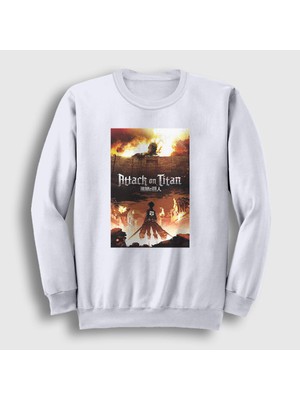 Presmono Unisex Beyaz Poster Anime Attack On Titan Sweatshirt