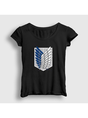 Presmono Kadın Siyah Scout Anime Attack On Titan T-Shirt
