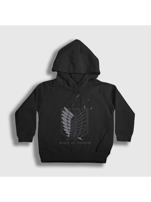 Presmono Unisex Çocuk Siyah Survey Anime Attack On Titan Kapüşonlu Sweatshirt