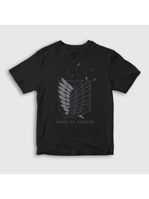 Presmono Unisex Çocuk Siyah Survey Anime Attack On Titan T-Shirt