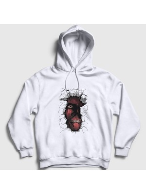 Presmono Unisex Beyaz Wall Anime Attack On Titan Kapüşonlu Sweatshirt