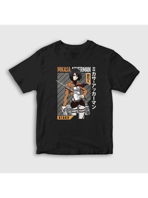 Presmono Unisex Çocuk Siyah Mikasa Fan Anime Attack On Titan T-Shirt