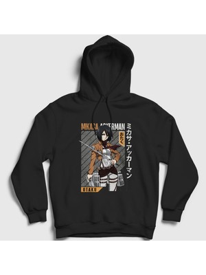 Presmono Unisex Siyah Mikasa Fan Anime Attack On Titan Kapüşonlu Sweatshirt