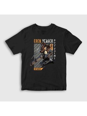 Presmono Unisex Çocuk Siyah Eren Fan Anime Attack On Titan T-Shirt