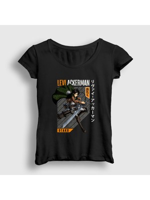 Presmono Kadın Siyah Levi Fan Anime Attack On Titan T-Shirt