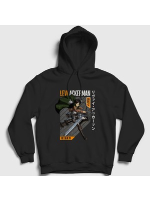 Presmono Unisex Siyah Levi Fan Anime Attack On Titan Kapüşonlu Sweatshirt