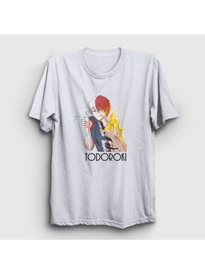 Presmono Unisex Beyaz Shoto Anime Boku No Hero Academia T-Shirt