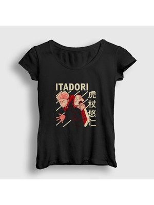 Presmono Kadın Siyah Yuji Anime Jujutsu Kaisen T-Shirt