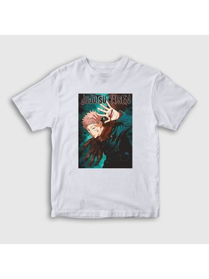 Presmono Unisex Çocuk Beyaz Anime Jujutsu Kaisen T-Shirt