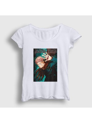 Presmono Kadın Beyaz Anime Jujutsu Kaisen T-Shirt