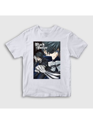 Presmono Unisex Çocuk Beyaz Poster Anime Kuroshitsuji T-Shirt