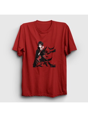 Presmono Unisex Kırmızı Itachi Genjutsu Anime Naruto T-Shirt