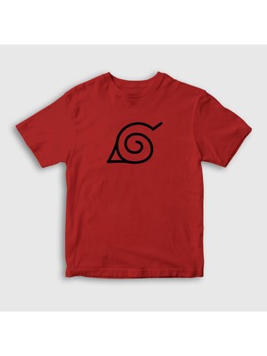 Presmono Unisex Çocuk Kırmızı Konoha Anime Naruto T-Shirt