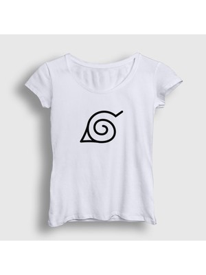 Presmono Kadın Beyaz Konoha Anime Naruto T-Shirt