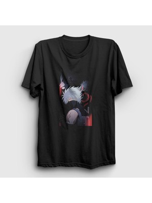 Presmono Unisex Siyah Kakashi V2 Anime Naruto T-Shirt