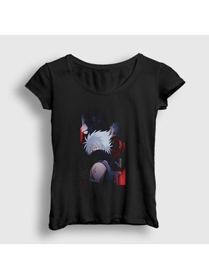 Presmono Kadın Siyah Kakashi V2 Anime Naruto T-Shirt