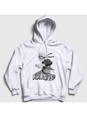 Presmono Unisex Beyaz Kunai Anime Naruto Kapüşonlu Sweatshirt