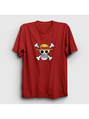 Presmono Unisex Kırmızı Logo Anime One Piece T-Shirt