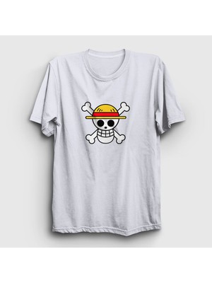 Presmono Unisex Beyaz Logo Anime One Piece T-Shirt