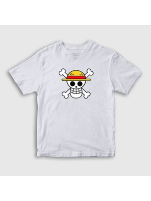 Presmono Unisex Çocuk Beyaz Logo Anime One Piece T-Shirt