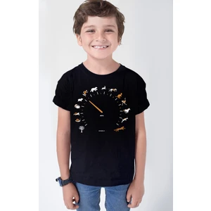 Sürat Göstergesi Siyah Kısa Kollu Kız Erkek Çocuk T-Shirt