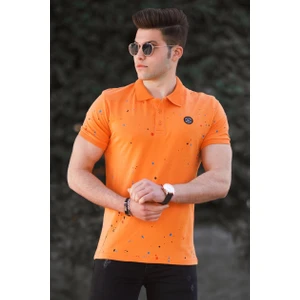 Turuncu Püskürtme Baskı Polo Yaka Tişört 4583