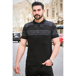 Siyah  Baskılı Polo Tişört 3057