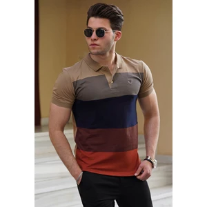 Renk Bloklu Camel Polo Yaka Erkek Triko Tişört 9280