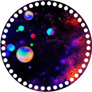 Grafilli Design Uzay Desenli Baskılı 2 Adet Makaron Örgü Çanta Ahşap Plakası 20CM